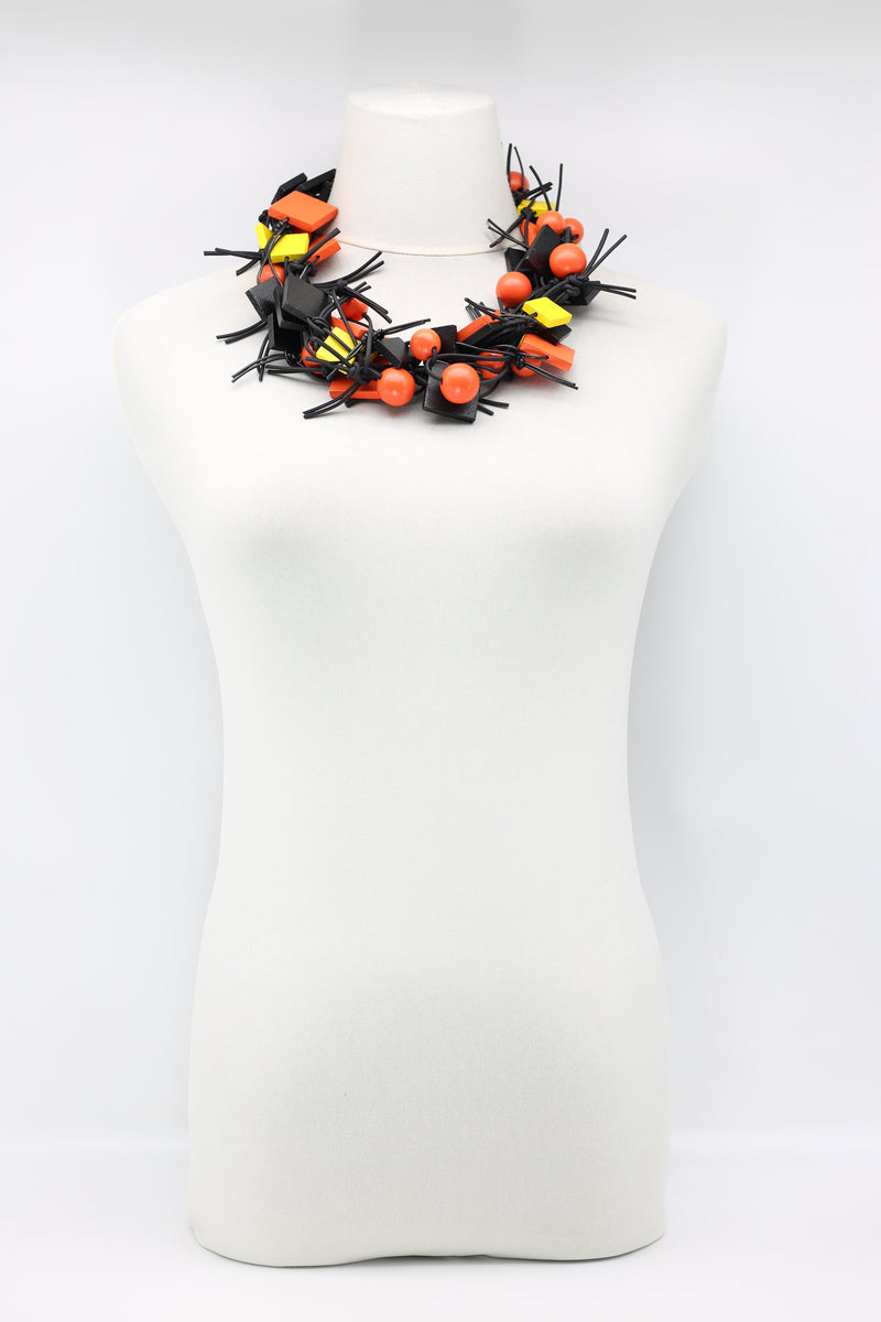 Wooden Squares and round beads combination Necklace - Jianhui London