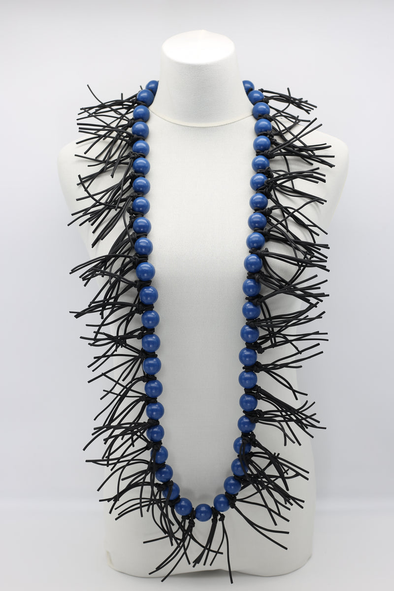 Round Beads & Leatherette Spikes Necklace - Jianhui London