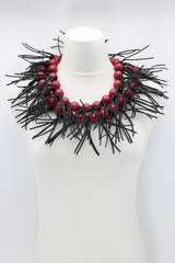Round Beads & Leatherette Spikes Necklace - Jianhui London