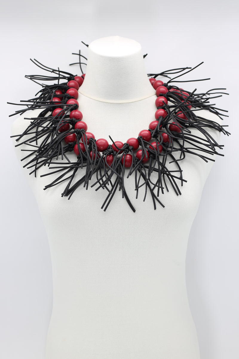 Round Beads & Leatherette Spikes Necklace - Jianhui London