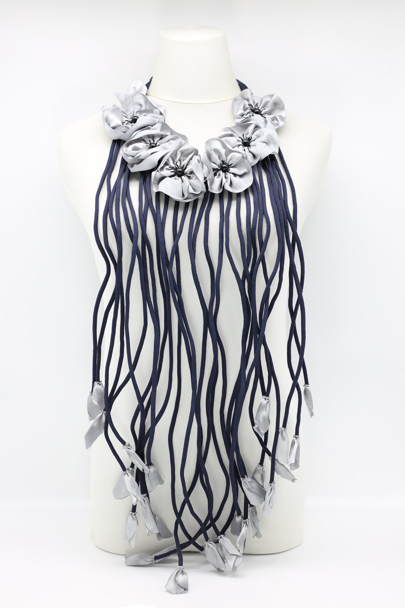 Biba Poppy Garden Handmade textile flower with long tassel Necklace - Jianhui London