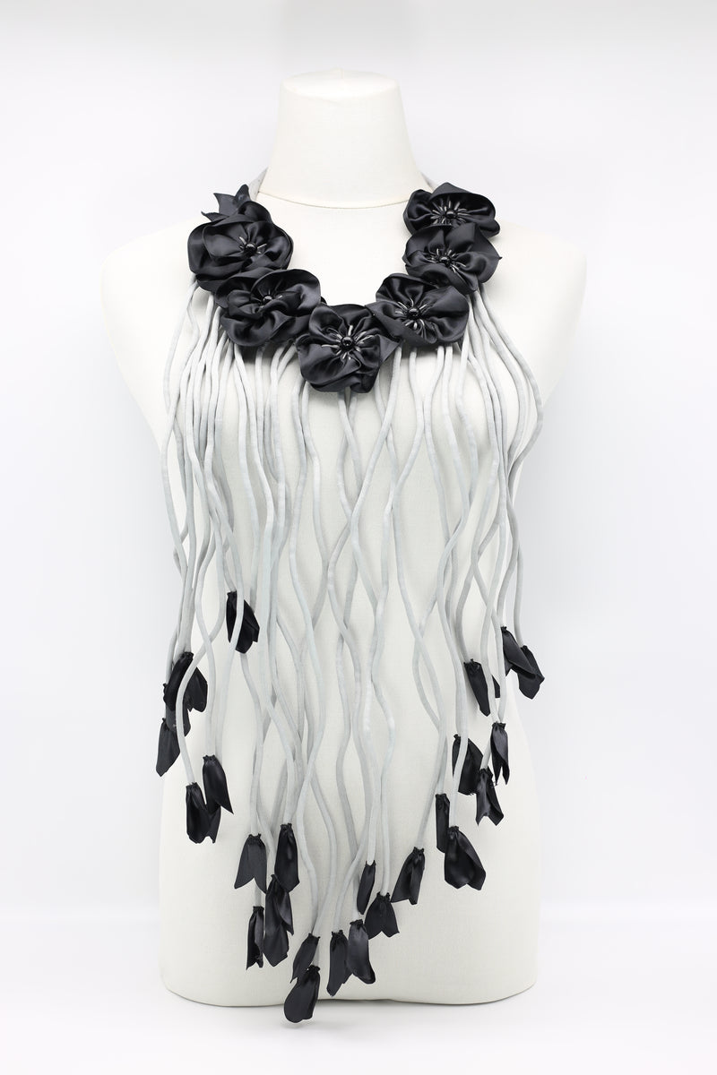 Biba Poppy Garden Handmade textile flower with long tassel Necklace - Jianhui London