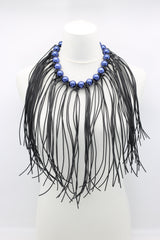 Faux Pearl with Leatherette Fringe Necklace - Jianhui London