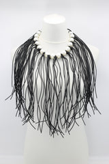 Faux Pearl with Leatherette Fringe Necklace - Jianhui London