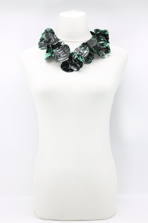 Upcycled plastic bottles - Big Aqua Water Lily leaf Necklace - Hand-painted/ gilded -short - Jianhui London