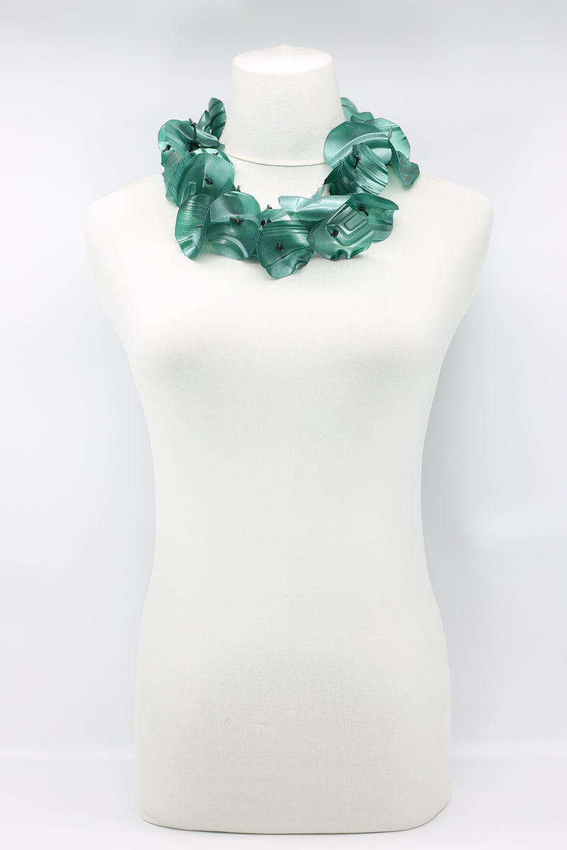 Upcycled plastic bottles - Big Aqua Water Lily leaf Necklace - Hand-painted/ gilded -short - Jianhui London