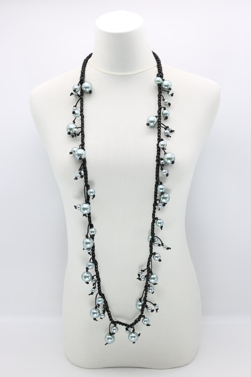 Faux Pearls on Cotton Cord Necklace - Long - Jianhui London