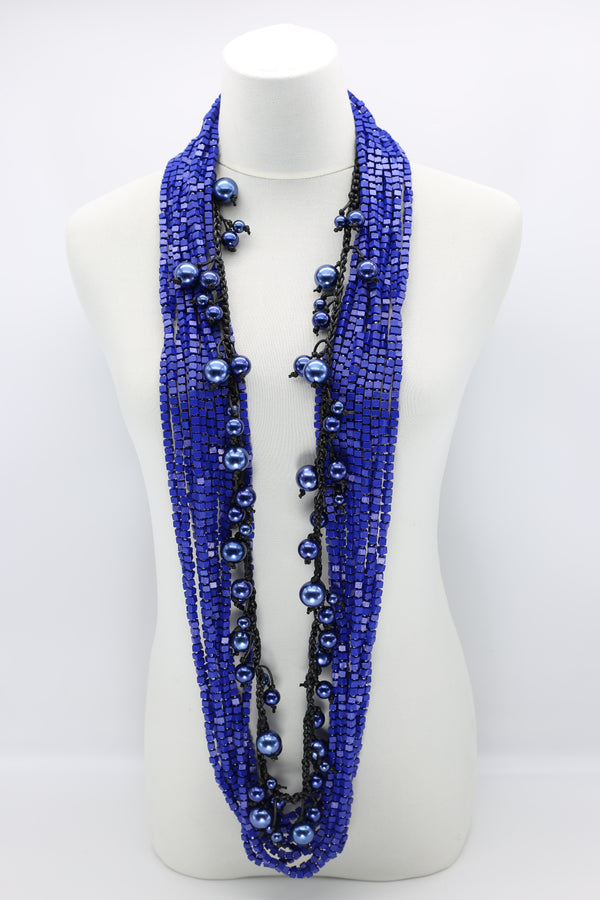 Next Pashmina & Hand-woven Faux Pearls Necklaces Set - Cobalt Blue/Blue - Jianhui London