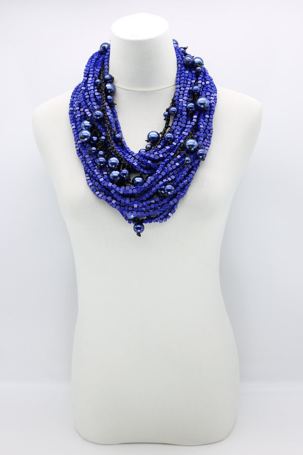 Next Pashmina & Hand-woven Faux Pearls Necklaces Set - Cobalt Blue/Blue - Jianhui London