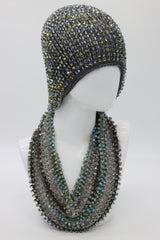 Diana Hand-crocheted Crystal Hat & Infinity Necklace Set - Smoky - Jianhui London