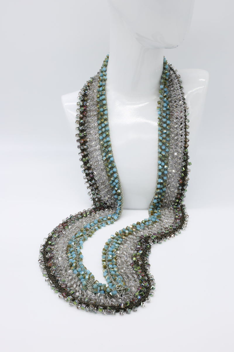 Diana Hand-crocheted Crystal Hat & Infinity Necklace Set - Smoky - Jianhui London