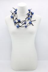 Faux Pearls on Leatherette Chain Necklace - Navy - Jianhui London