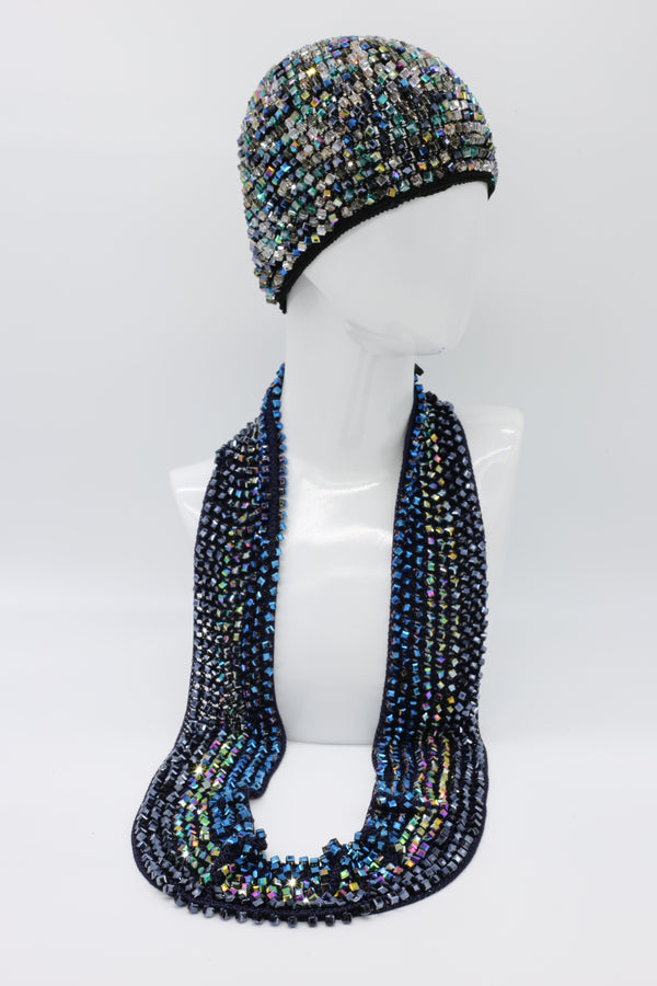 Diana Hand-crocheted Crystal Hat & Infinity Necklace & Earrings Set - Winter Multi - Jianhui London