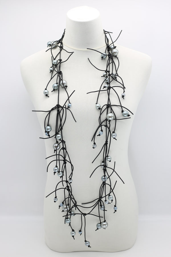 Faux Pearl on Fish Bone Leatherette Necklace - Jianhui London