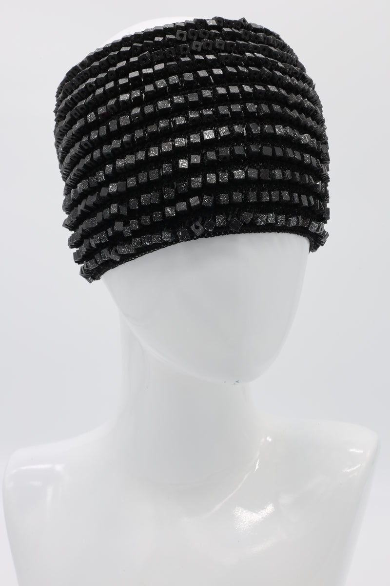 Hand-painted Hand-crocheted Headband - Black/Silver - Jianhui London