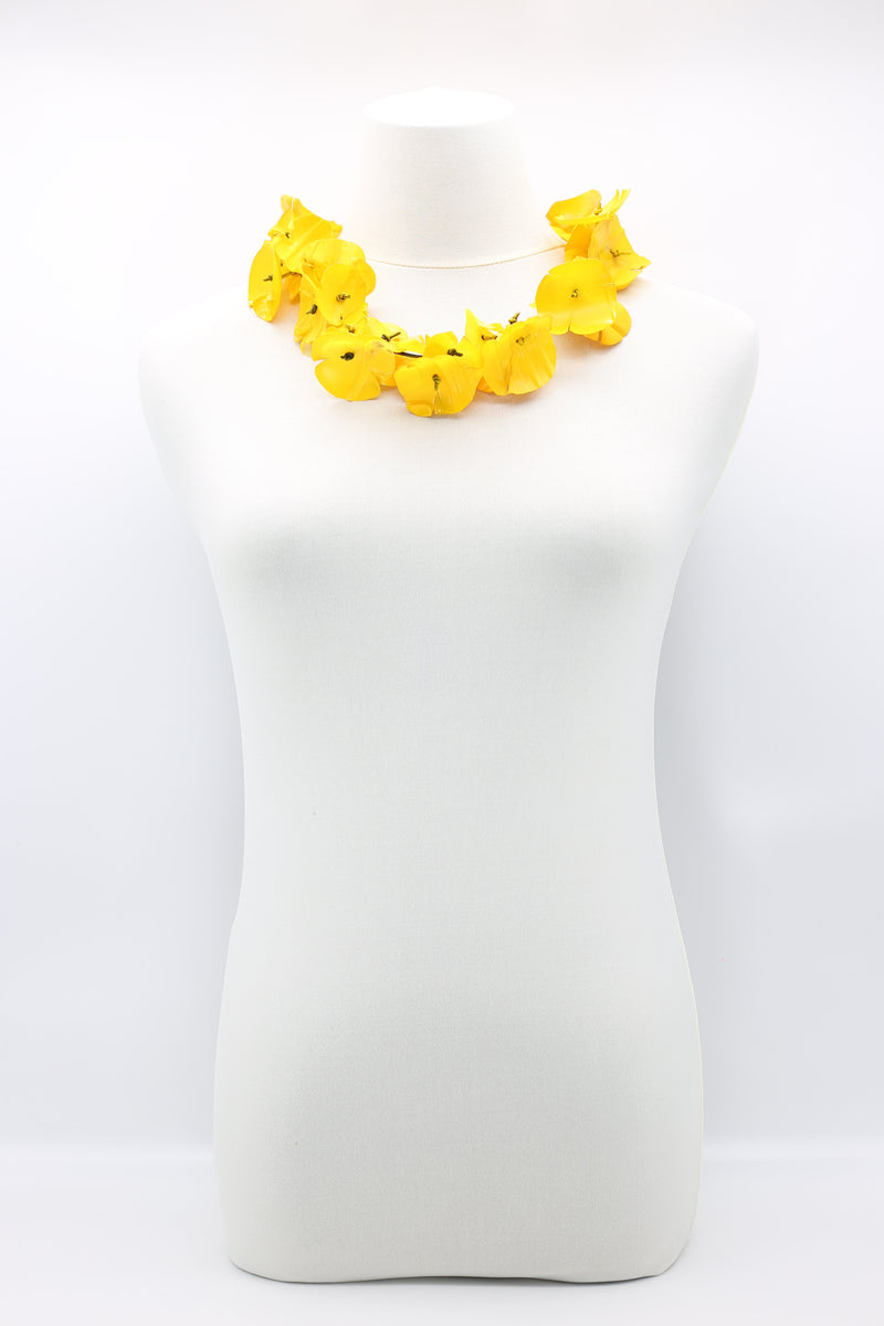 Upcycled plastic bottles - Aqua Poppy Flower Necklace - Hand-painted/gilded-short - Jianhui London