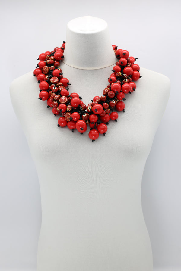 Berry & Ceramic Beads Necklaces Set - Red - Jianhui London