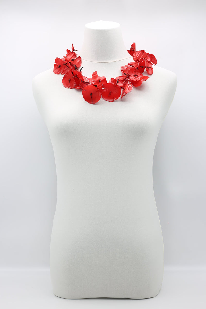 Upcycled plastic bottles - Aqua Poppy Flower Necklace - Hand-painted/gilded-short - Jianhui London