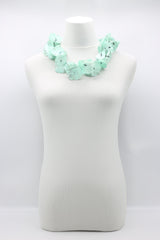 Upcycled plastic bottles - Aqua Poppy Flower Necklace - Hand-painted/gilded-short - Jianhui London