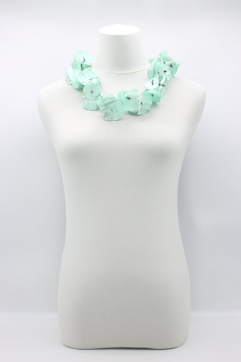 Upcycled plastic bottles - Aqua Poppy Flower Necklace - Hand-painted/gilded-short - Jianhui London