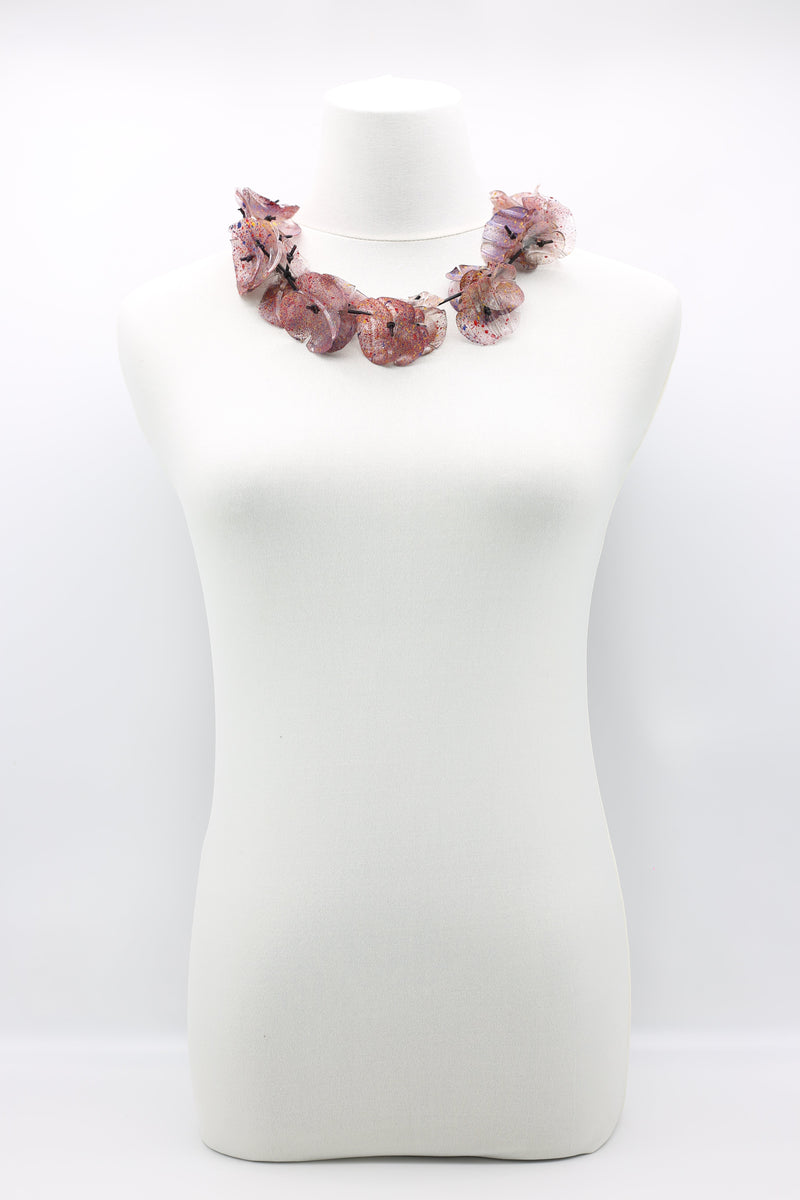 Upcycled plastic bottles - Aqua Poppy Flower Necklace - Hand-painted/gilded-short - Jianhui London