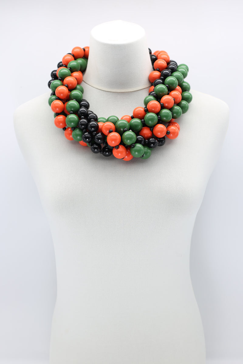 Round Beads Necklaces Set - Spring Green/Orange/Black - Jianhui London