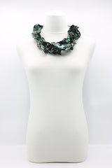 Upcycled plastic bottles - Aqua Poppy Flower Necklace - Hand-painted/gilded-short - Jianhui London