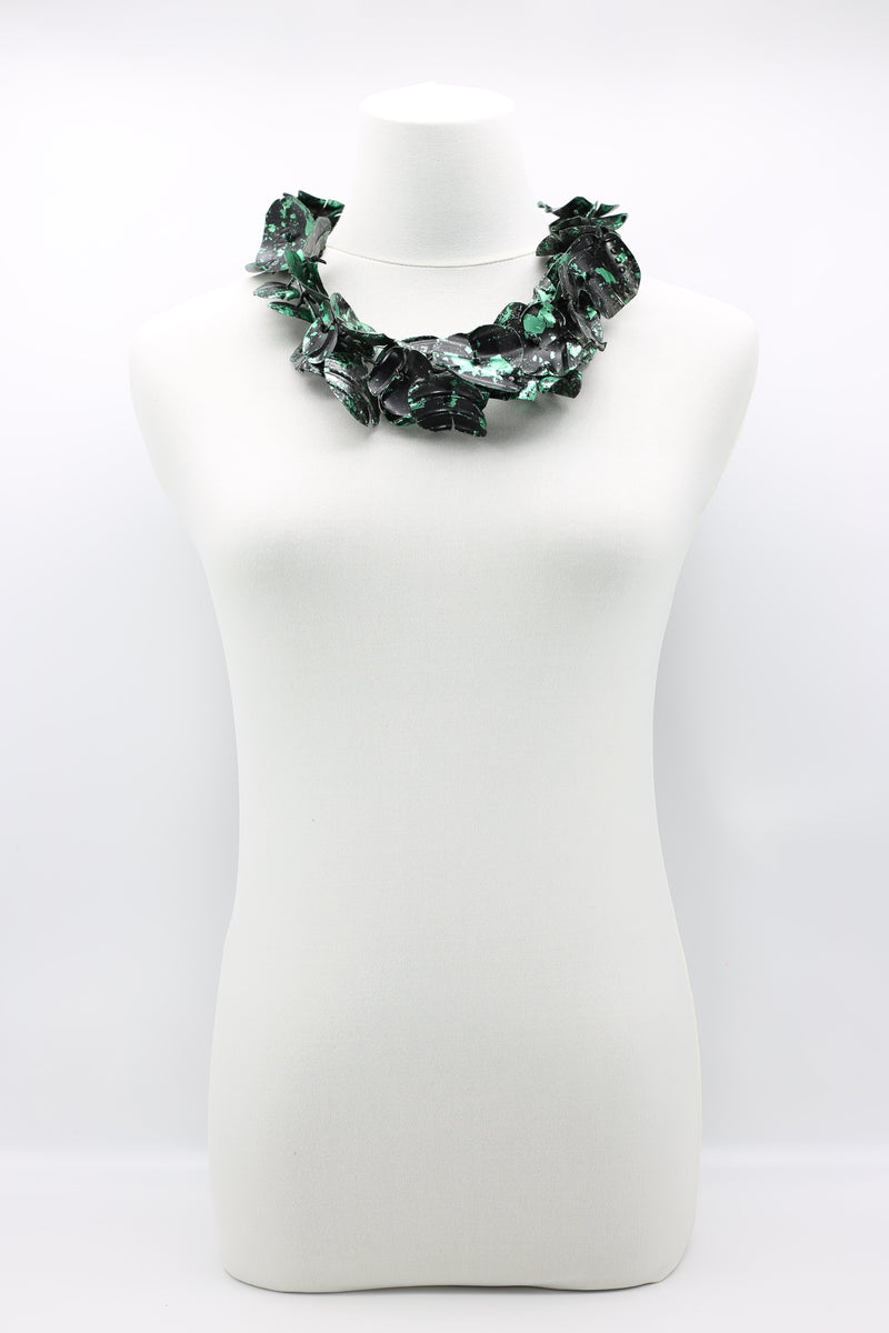Upcycled plastic bottles - Aqua Poppy Flower Necklace - Hand-painted/gilded-short - Jianhui London