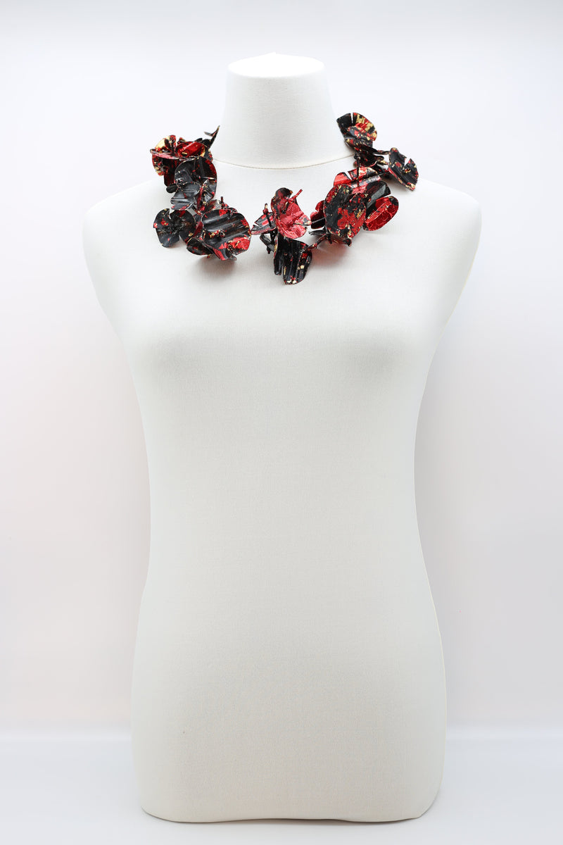 Upcycled plastic bottles - Aqua Poppy Flower Necklace - Hand-painted/gilded-short - Jianhui London