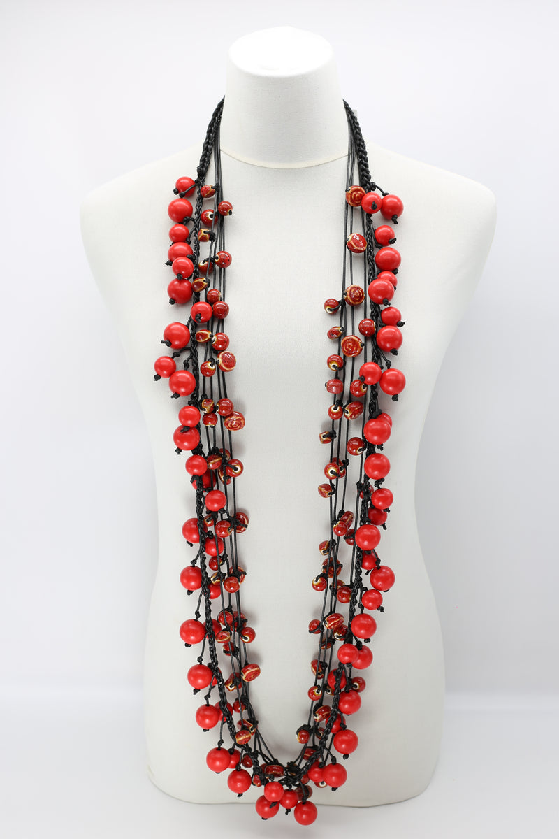 Berry & Ceramic Beads Necklaces Set - Red - Jianhui London