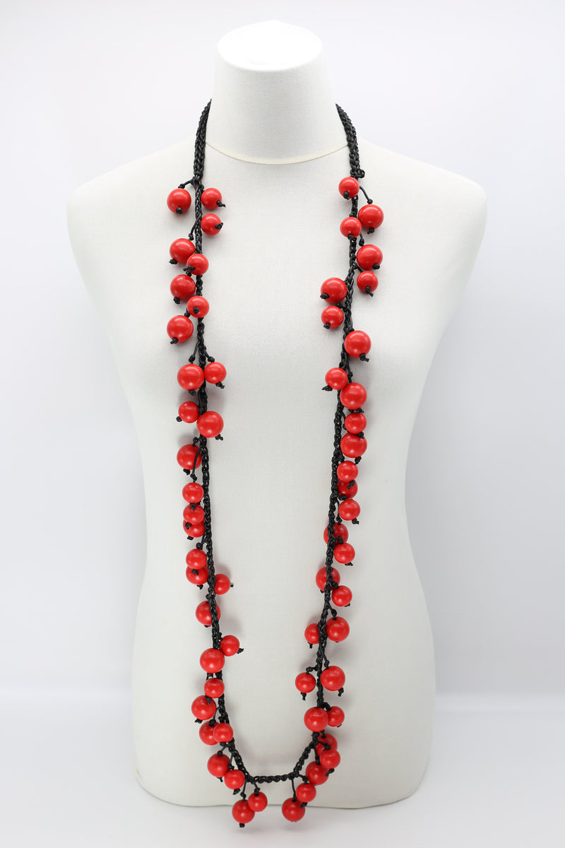 Berry Beads on Cotton Cord Necklace - Long - Jianhui London