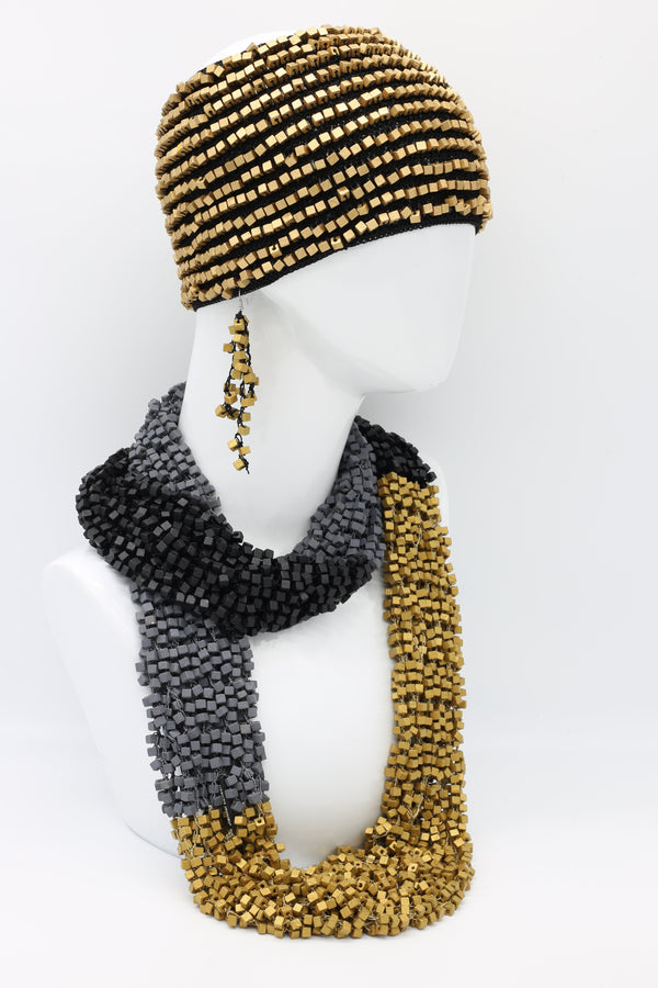 Hand-crocheted Pashmina Headband & Earrings & Fishnet Infinity Scarf Set - Jianhui London