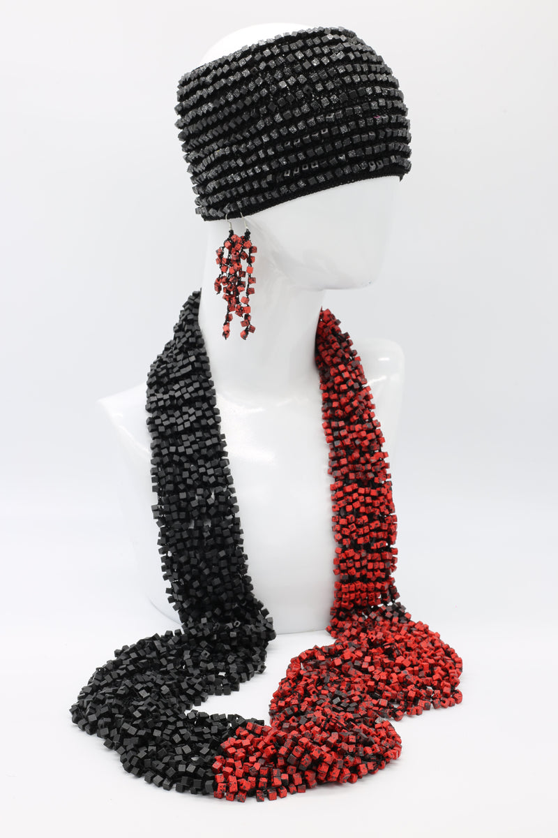 Hand-crocheted Pashmina Headband & Earrings & Fishnet Infinity Scarf Set - Jianhui London