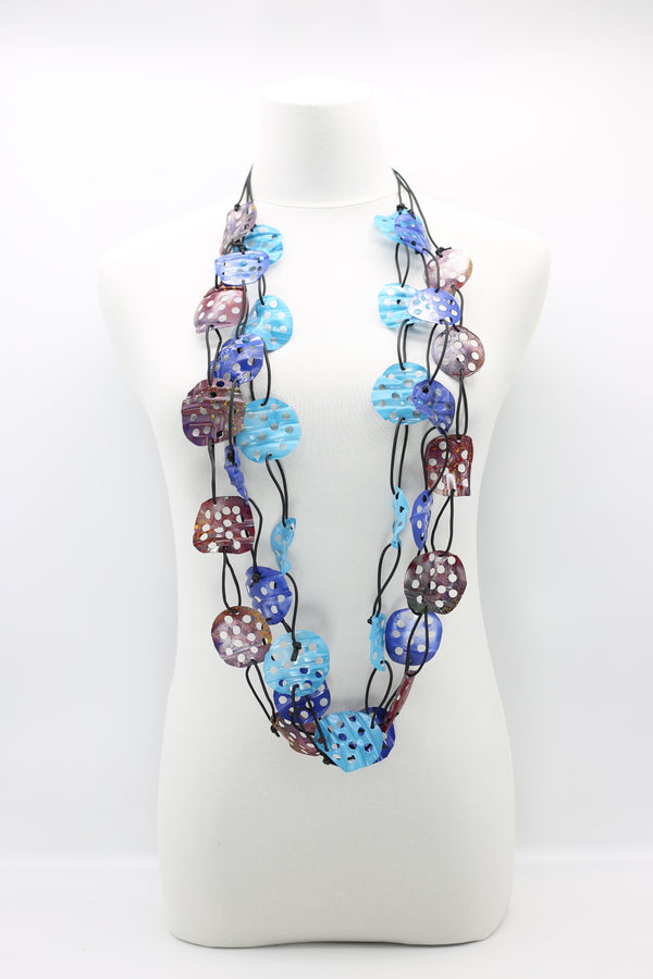 Aqua Lotus Root Necklace - Hand-painted -Trio - Large - Jianhui London