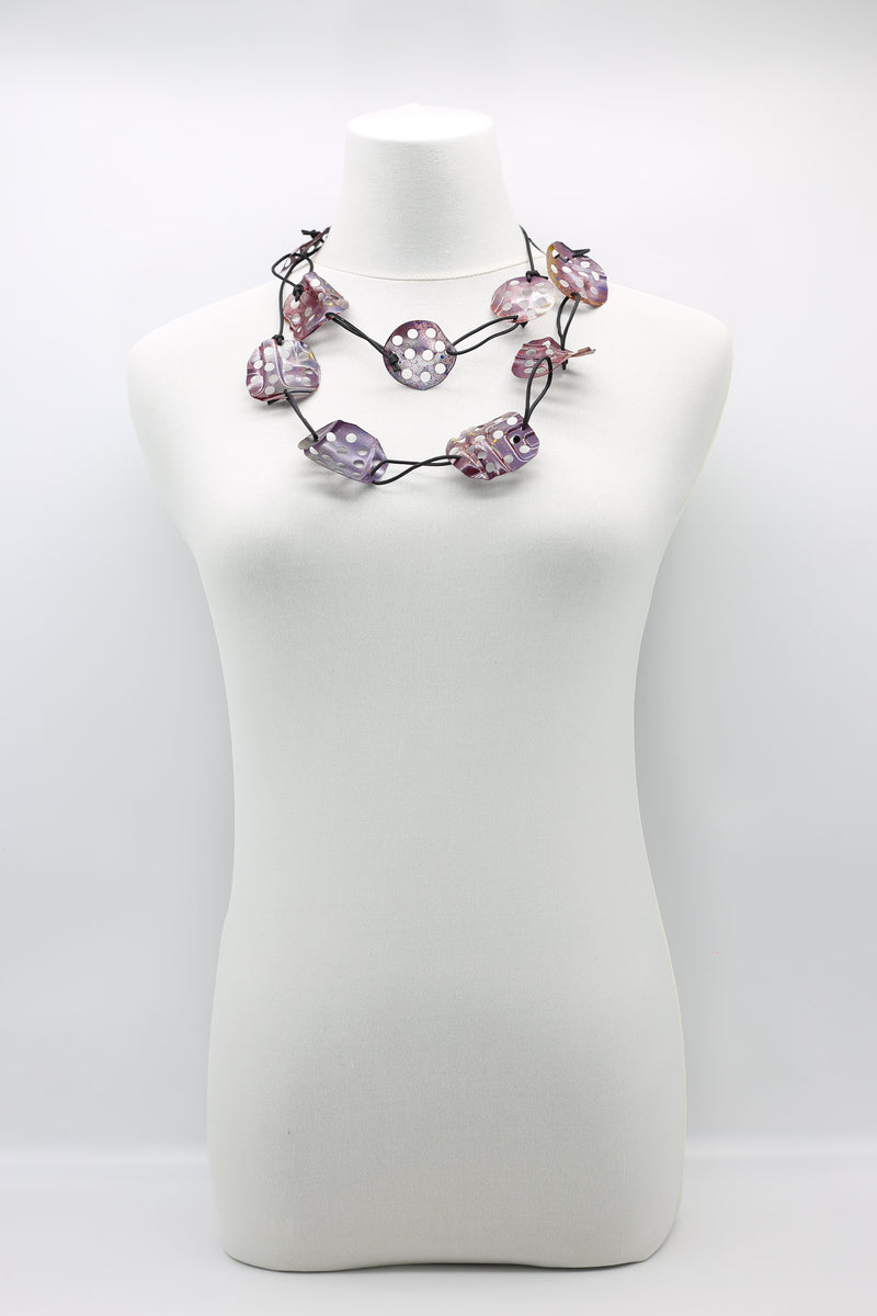 Aqua Lotus Root Necklace - Hand-painted -Trio - Large - Jianhui London