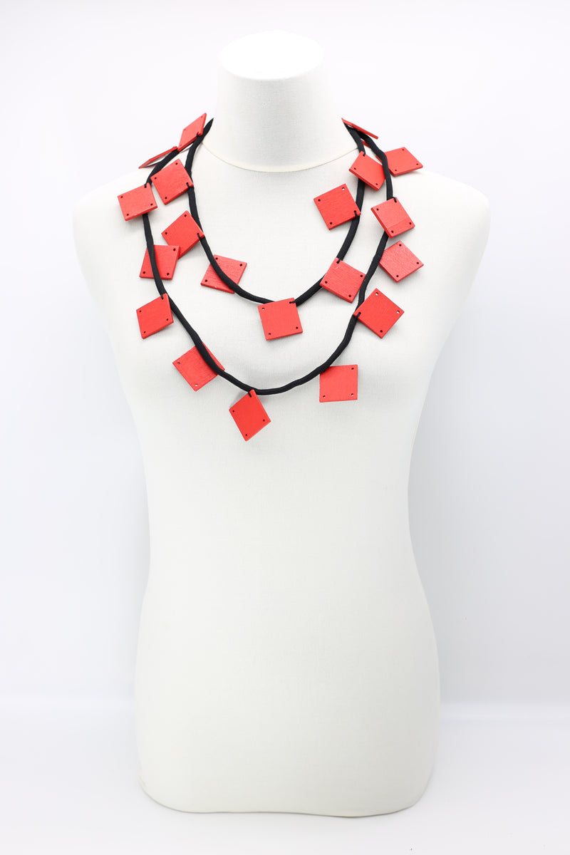 Wooden Squares on Cord Necklaces - Large - Jianhui London