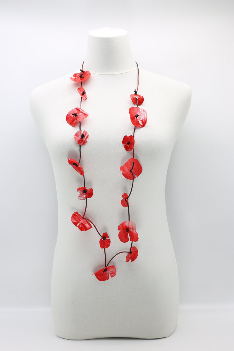 Upcycled plastic bottles - Aqua Poppy necklace-Red - long - Jianhui London