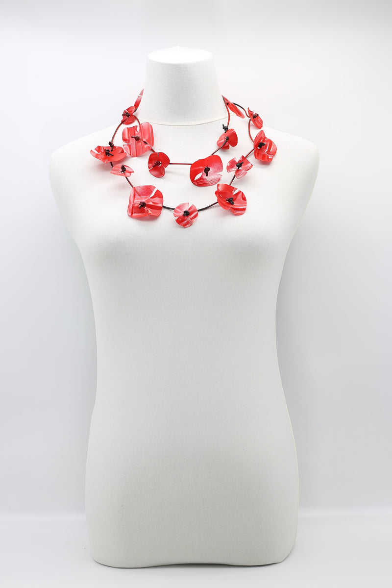 Upcycled plastic bottles - Aqua Poppy necklace-Red - long - Jianhui London