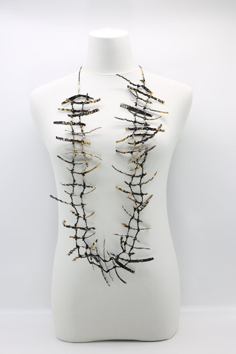 Upcycled plastic bottles - Ladder Necklace with Poppy brooch-Red - Jianhui London