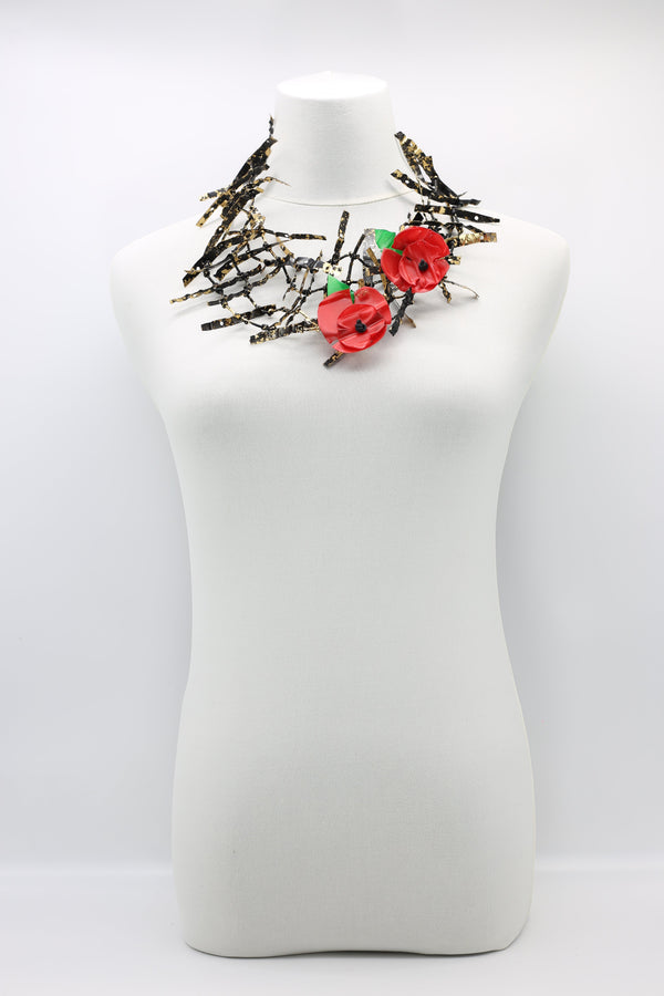 Upcycled plastic bottles - Ladder Necklace with Two Poppies brooch-Red - Jianhui London