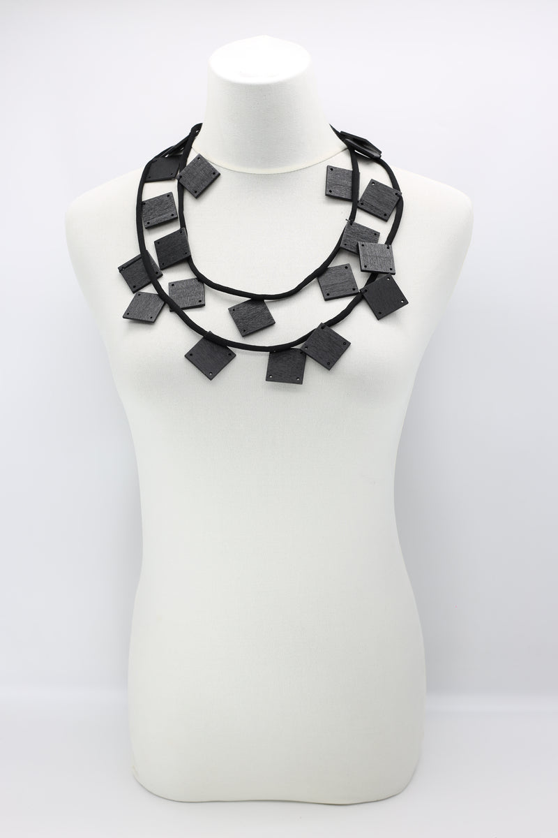 Wooden Squares on Cord Necklaces - Large - Jianhui London
