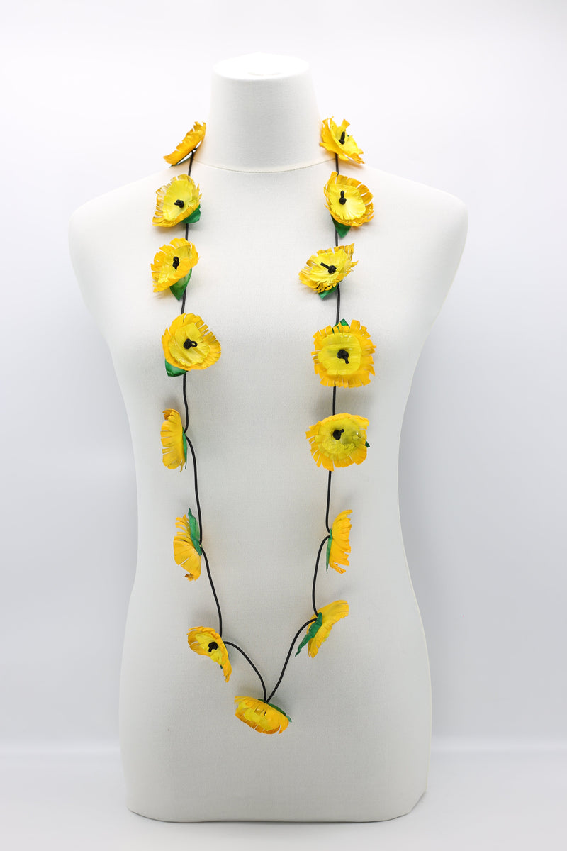 Upcycled plastic bottles - sunflower with green leaf necklace-Yellow - Jianhui London