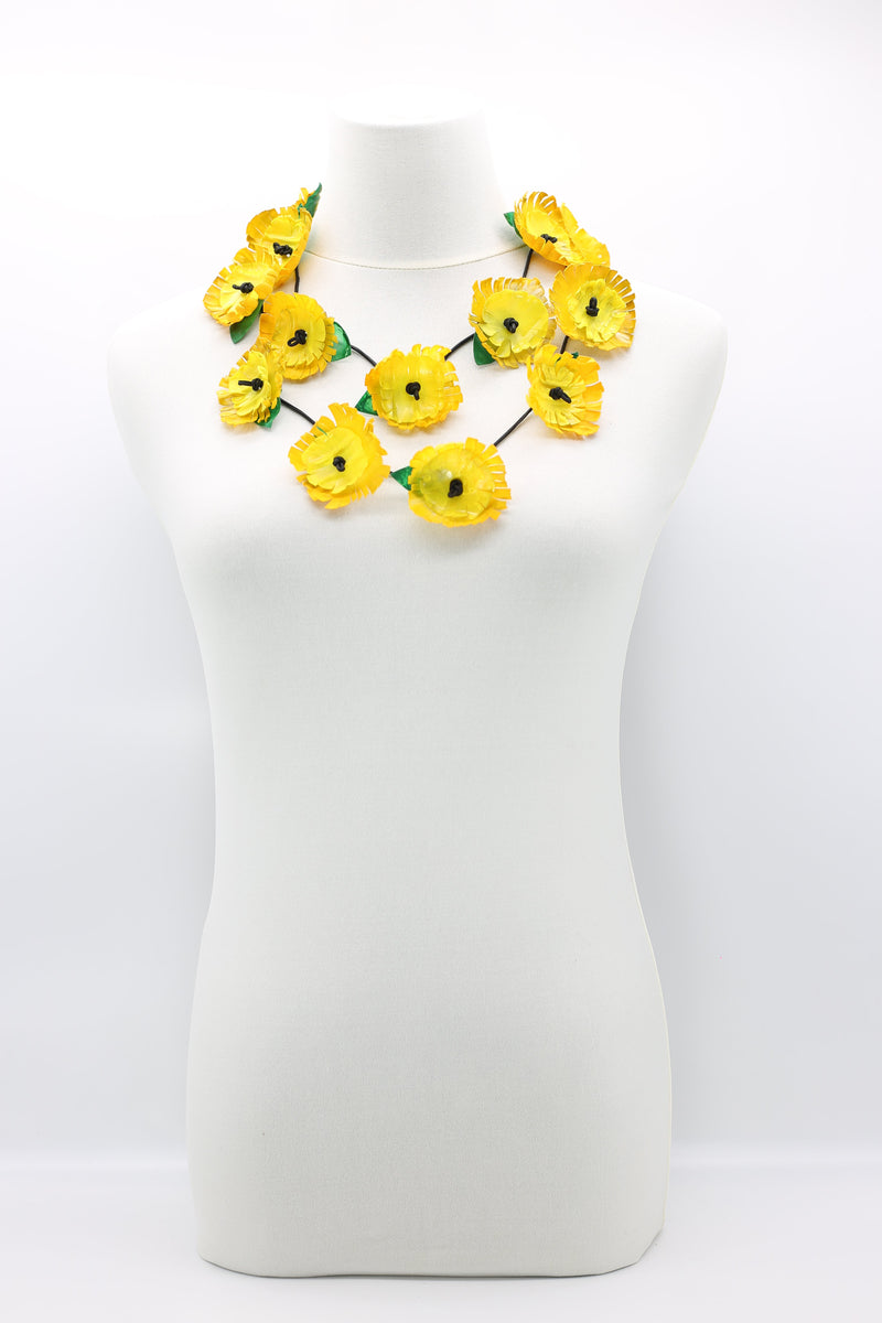Upcycled plastic bottles - sunflower with green leaf necklace-Yellow - Jianhui London