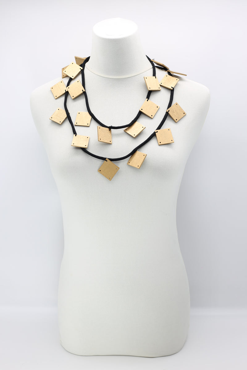 Wooden Squares on Cord Necklaces - Large - Jianhui London