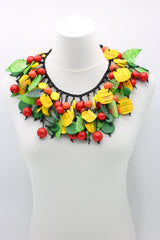 Vintage inspired wooden beads and plastic leaf mixed fruit necklace-Multicolour - Jianhui London