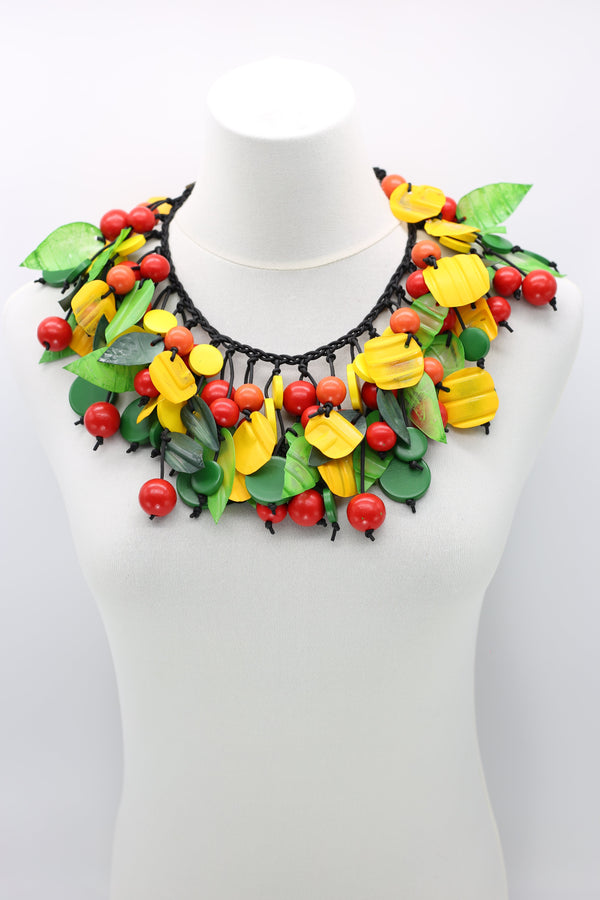 Upcycled plastic bottles - Sunflower and wooden beads and plastic leaf mixed fruit necklaces -set - Jianhui London