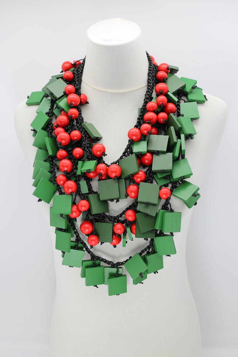 Berries & Squares Necklaces Set - Spring Green/Racing Green/Red - Jianhui London
