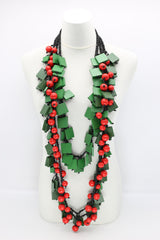 Berries & Squares Necklaces Set - Spring Green/Racing Green/Red - Jianhui London