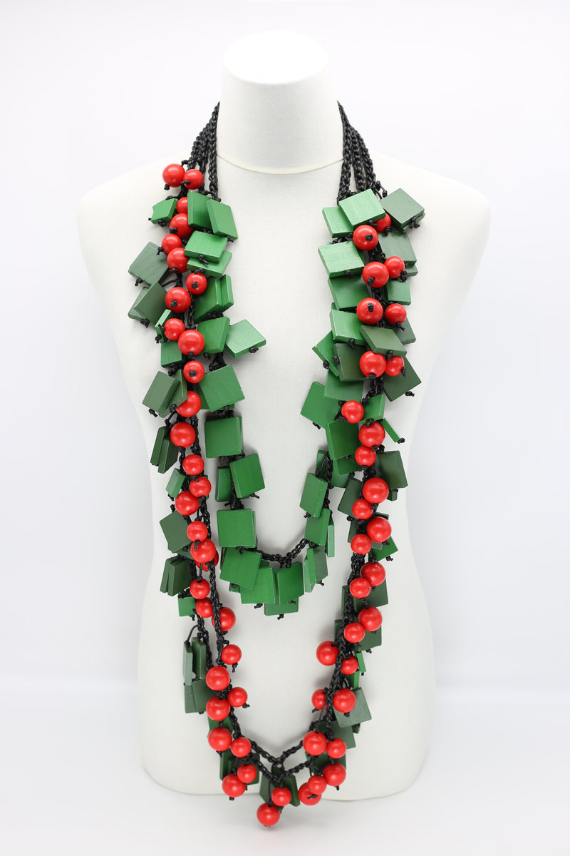 Berries & Squares Necklaces Set - Spring Green/Racing Green/Red - Jianhui London