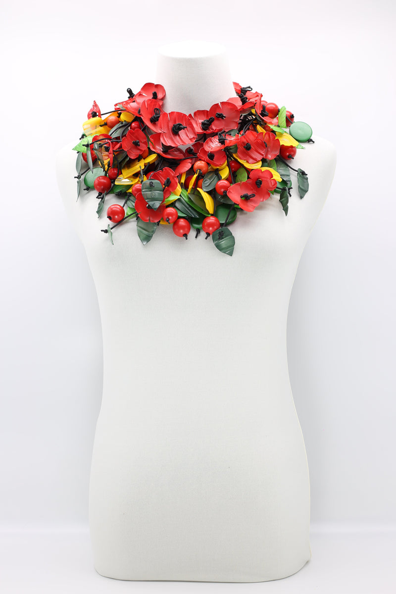 Upcycled plastic bottles - Poppy and wooden beads and plastic leaf mixed fruit necklaces -set - Jianhui London